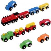 Set 3 in 1 Trenulete Locomotive Vagoane de Calatori si de Marfa plus set masinte din lemn cu cuplaj magnetic Set 3 in 1 Trenulete Locomotive Vagoane de Calatori si de Marfa plus set masinte din lemn cu cuplaj magnetic